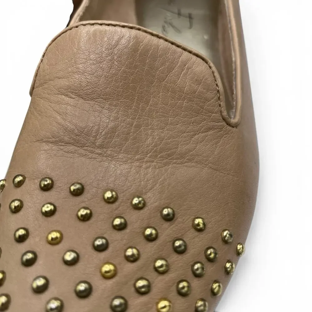 Marc Fisher Tan Studded Leather Surri Flats 9M Workwear Academia Casual Styling
